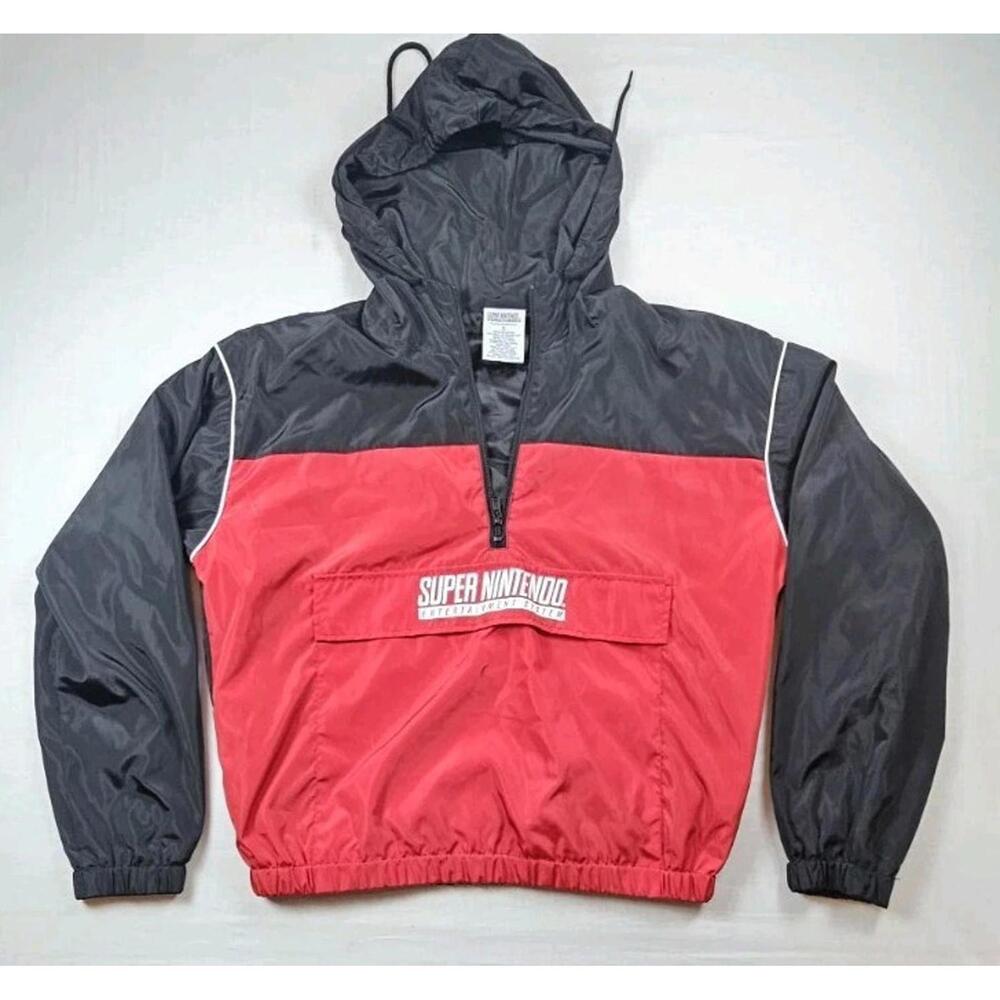 Super Nintendo Quarter Zip Windbreaker Size Small Red and Black